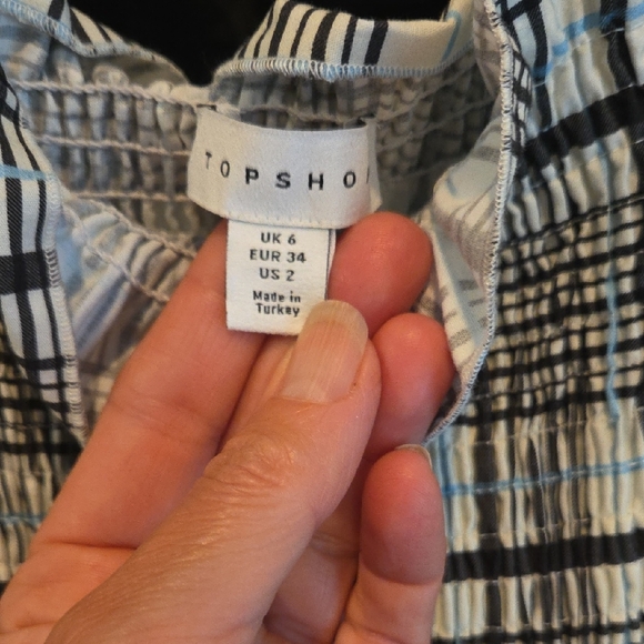 Topshop Black and White Plaid Dress With Smocking - Picture 2 of 3